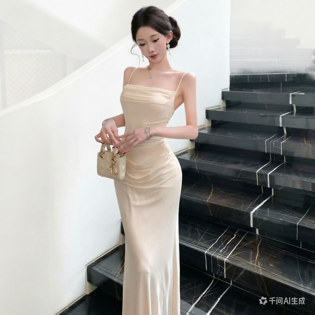 Women Formal Wear M&S - Шикарное бежевое сетчатое платье-комбинация: элегантное вечернее