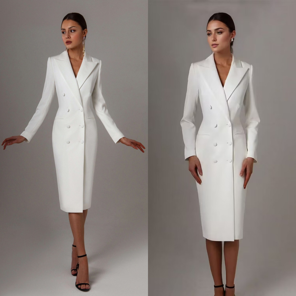 Women Formal Wear M&S - Белые двубортные длинные пиджаки по индивидуальному