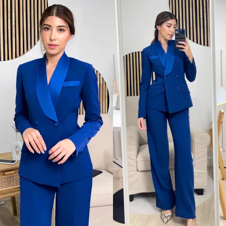 Women Formal Wear With Tie - Комплект женских курток королевского синего цвета,