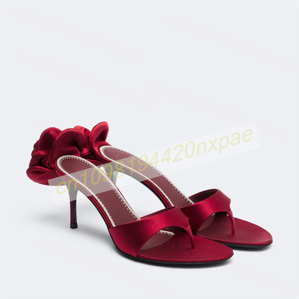 Women'S Formal Wear For Wedding - Женские красные атласные босоножки-мюли с цветочным