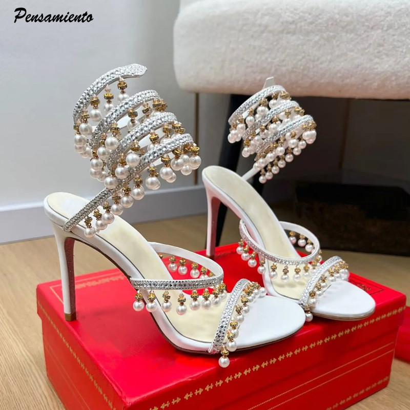 Women'S Formal Wear For Wedding - Роскошные женские гладиаторские сандалии с жемчугом,