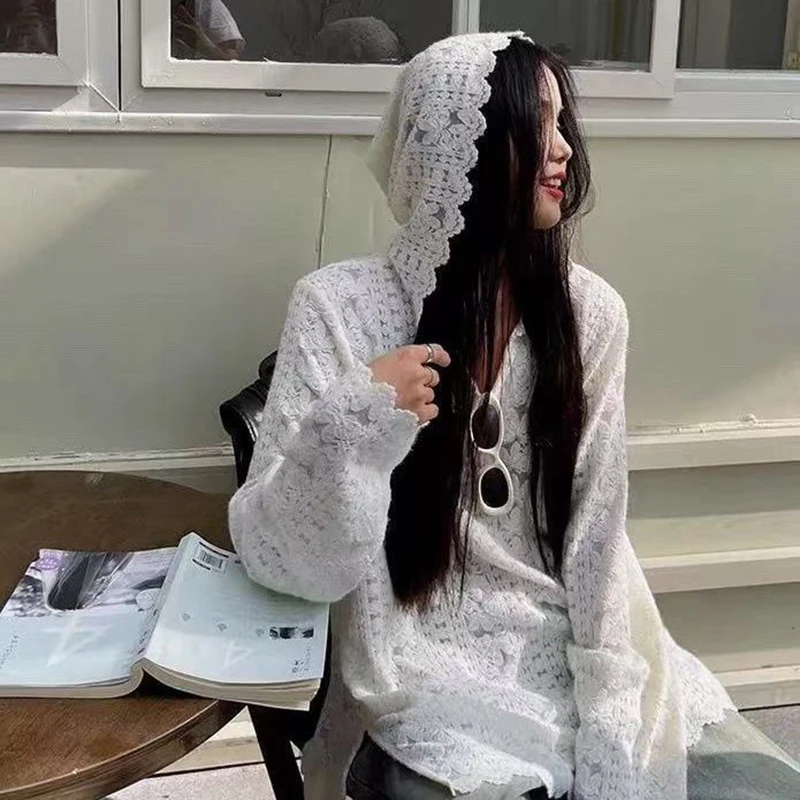 Women'S Formal Wear Blouse - Y2K Кружевные рубашки с капюшоном Женская