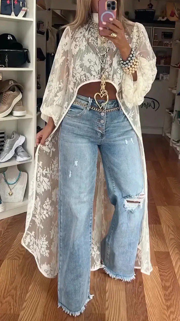 Women'S Formal Wear Blouse - 202, весна-лето, женский кружевной длинный топ