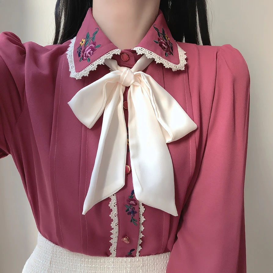 Ретро винтажные топы с галстук – обзор и цена Women Formal Wear White Shirt