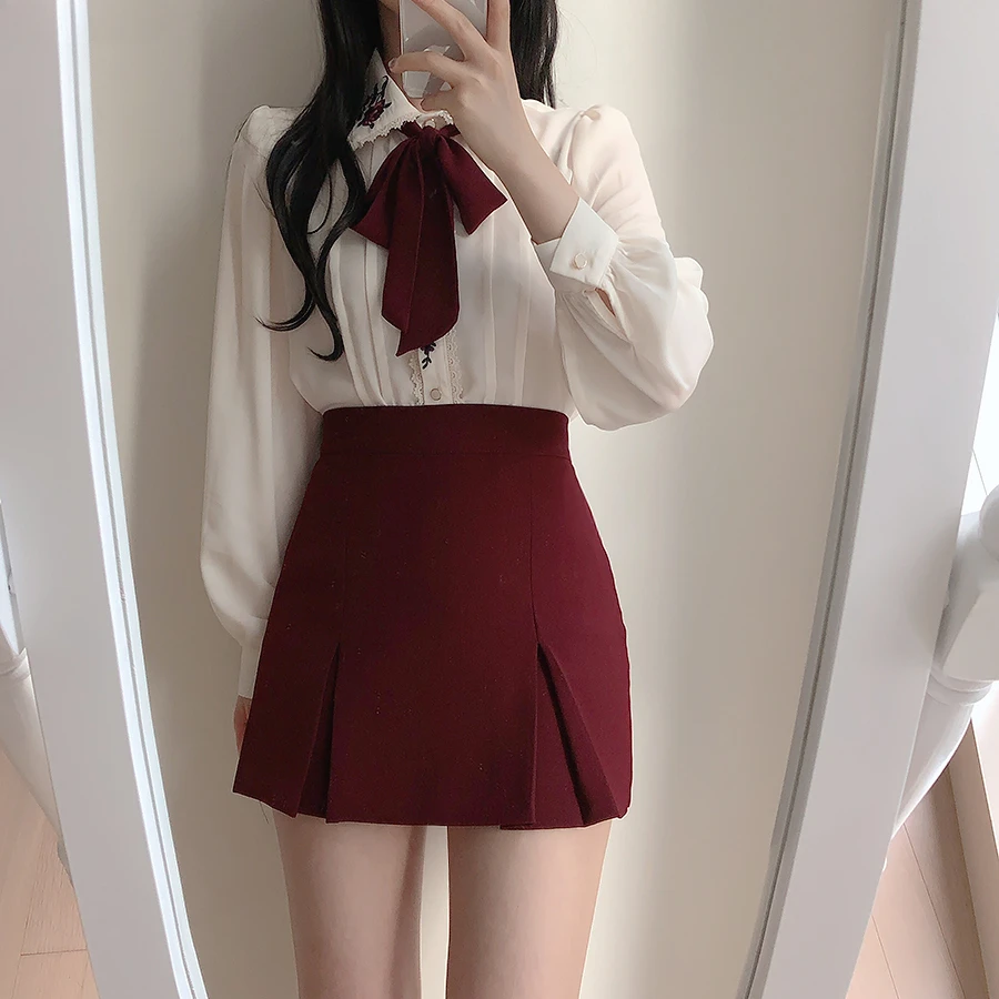 Ретро винтажные топы с галстук – обзор и цена Women Formal Wear White Shirt